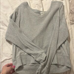 aerie Light Gray Waffle-Knit Top